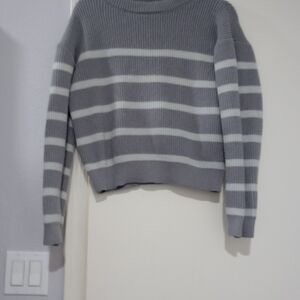 Jon & Anna Gray and White Striped Crew Neck Sweater